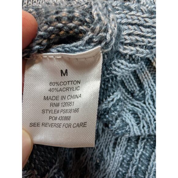 Pink Rose Gray Loose Knit Open Front Cardigan Women's Size M Peasant Cottage - Picture 4 of 4